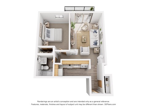 Floor plan for 1 bed, 1 bath, 538 sqft